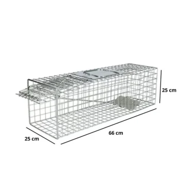 Gaiola metálica Ecoced para captura de gatos, com dimensões 66×25×25 cm, usada como armadilha humanizada e ecológica.