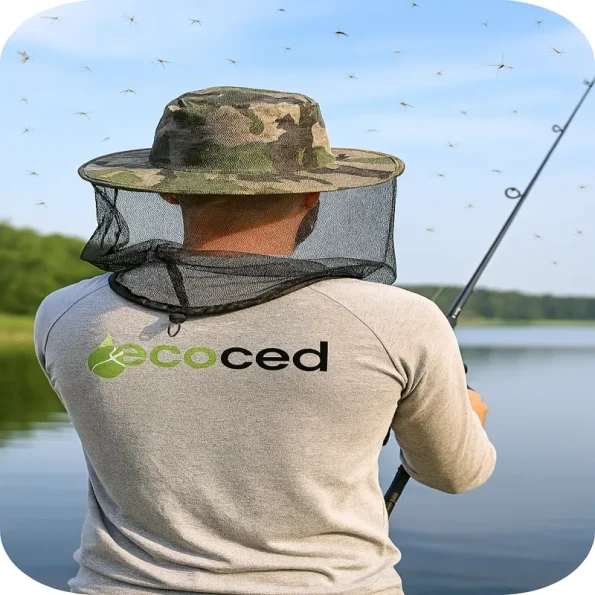 Pescador com Chapéu Camuflado e Rede Anti-Mosquitos com Camisola Ecoced | Proteção Exterior - Ecoced