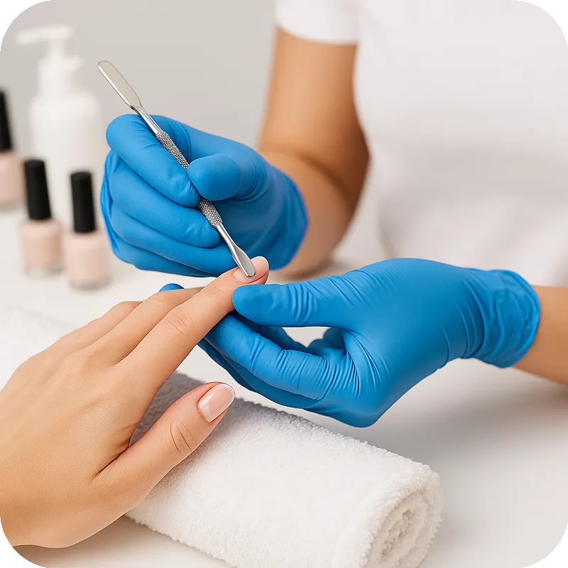 Profissional de Estética com Luvas de Nitrilo Azul – Higiene e Proteção - Ecoced Profissional de Estética com Luvas de Nitrilo Azul – Higiene e Proteção - Ecoced