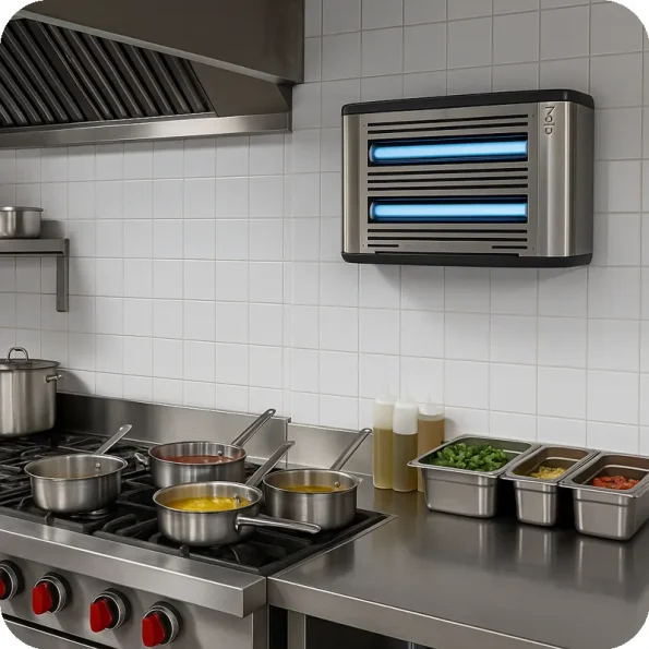 Mata Insetos Elétrico Halo30 Inox em Cozinha Profissional – 30W UV | Ecoced - Ecoced