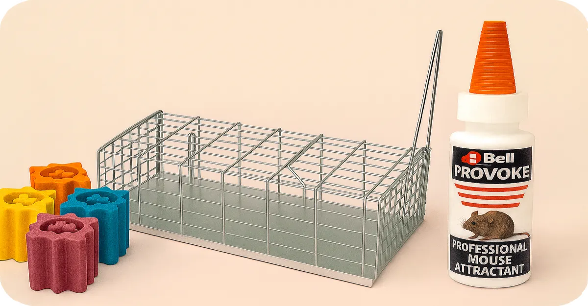 Armadilha inox reutilizável com atrativos sintéticos Provoke Gel e NARA Bloc – captura humanizada e ecológica para ratos e ratazanas – Ecoced.
